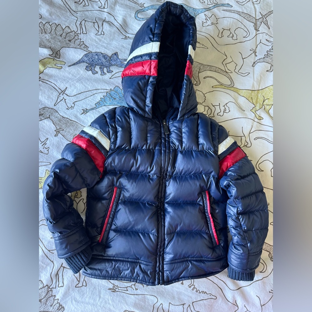 add Navy Down Puffer Jacket with Red‎ and White stripes kids size 2Y EC